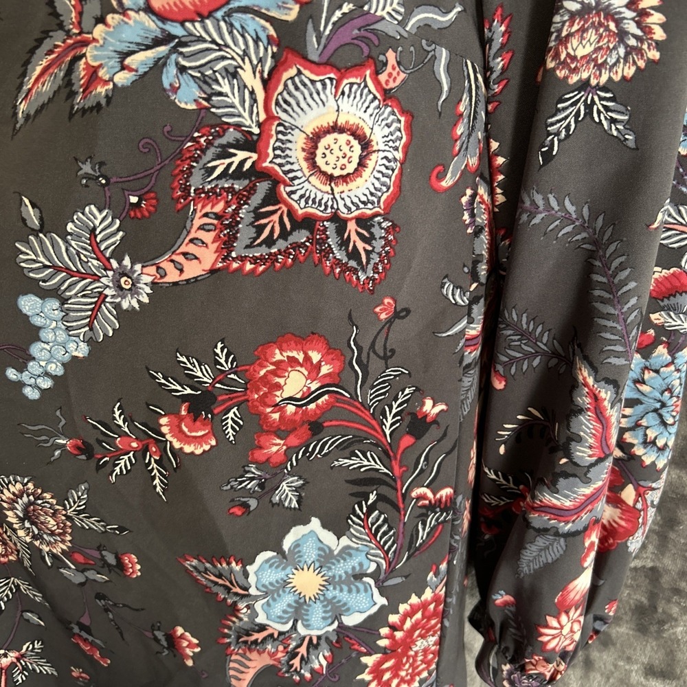 LOFT Women's 00P Petite Floral Micro Mini Dress Long Sleeve‎ Boho Zip Boat Neck - Picture 7 of 16